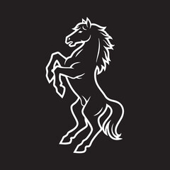 Fototapeta premium A white horse silhouette rears up on its hind legs in a dynamic illustration.