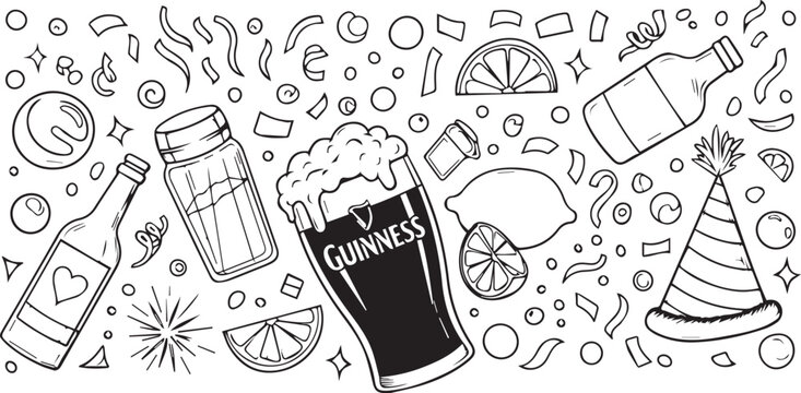 Beer glass and party celebration doodle