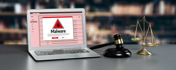 Cyber attacking concept. Malware alert showing on computer screen display scam and threat detection on computer system or online server to be removed brisk. © InfiniteFlow