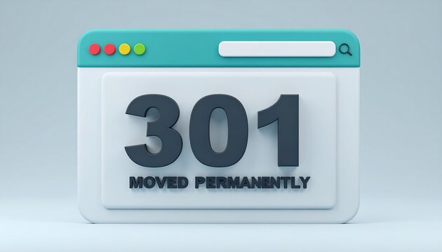 Clean browser style window illustrating 301 Moved Permanently HTTP status code used for permanent web page redirect handling