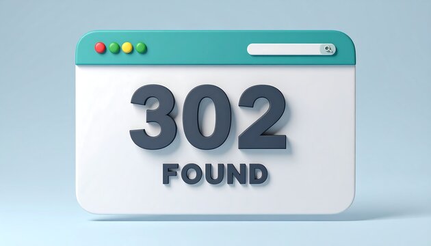 Clean browser window interface showing 302 Found HTTP status code used for temporary web page redirect handling