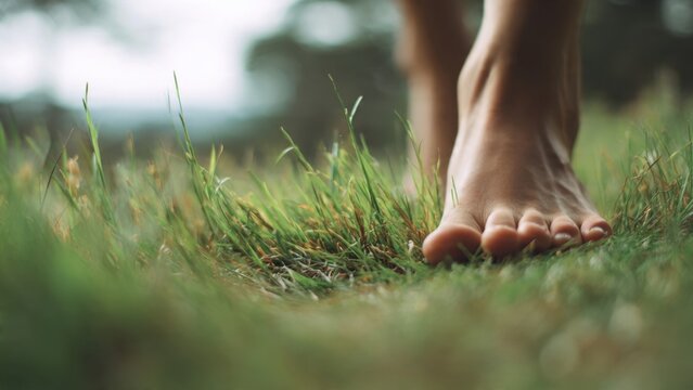 Barefoot walking on grass