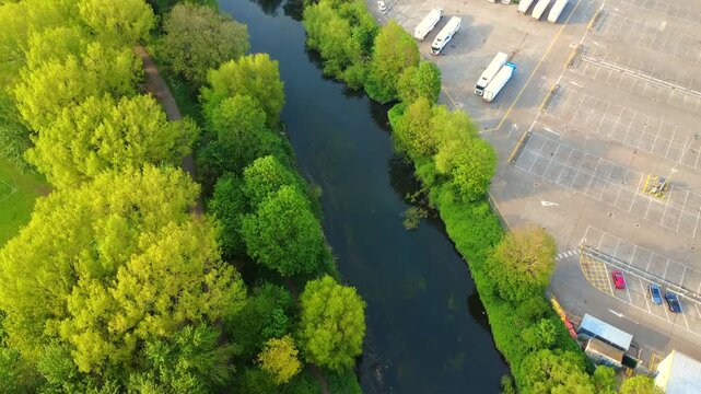 River Lea Winding Through Hackney Marshes in East London Aerial View