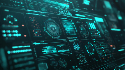 Fototapeta premium サイバーパンクなデータダッシュボードの背景 