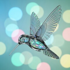 Obraz premium Elegant Crystal Hummingbird Against Bokeh Background