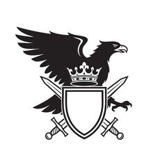 Vintage emblem featuring a shield crowned with a royal crown and eagle.