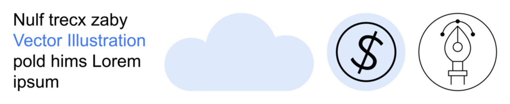 Business startups, graphic design, finances, digital cloud storage, innovation, creativity. Cloud, dollar symbol and pen tool icons. Finances and graphic design concept