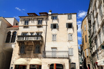 Fototapeta premium Historic Stone Building With Balcony Facade, Croatia