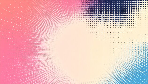 Abstract halftone gradient in risograph style, smooth radial dot transitions. Analog riso print texture for typography backgrounds