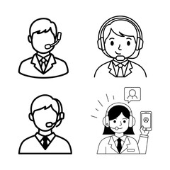 Business People Avatar Line Icons Set &ndash; Male and Female Customer Service, Office Worker and Support Agent Outline 