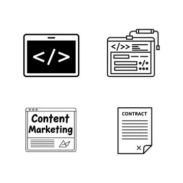 Business and Digital Marketing Line Icons Set Coding Content Marketing and Contract Illustration