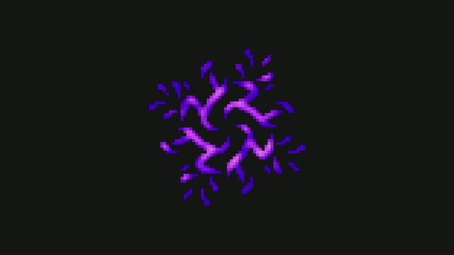 spreading purple flame magical skill effect in pixel art style with black screen