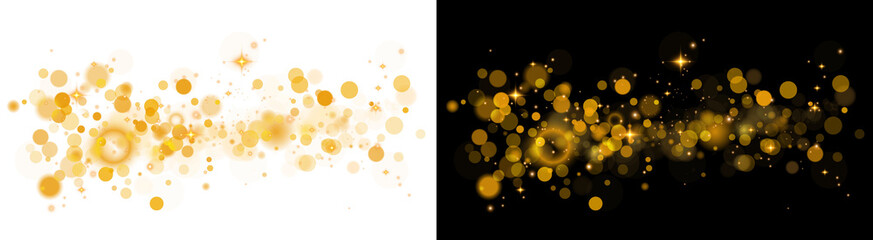 PNG image of Golden yellow bokeh light particles scattered across the frame with shimmering star effects on transparent background © towsif