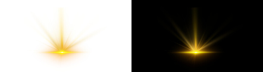 Obraz premium PNG image of&nbsp;A vibrant yellow golden light burst effect with radiating rays and shimmering starburst glow on transparent background.