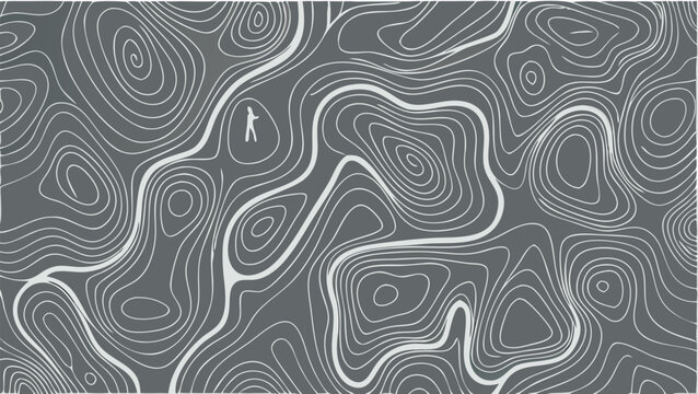 Abstract Topographic Map with Hiker Illustration On Dark Background