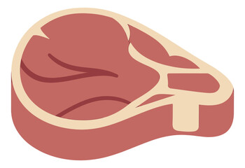 Flat illustration of a raw meat steak depicting a bone in cut for food and restaurant design