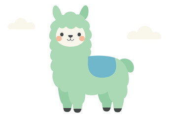 Fototapeta premium Flat illustration of a cute baby alpaca depicting a fluffy cartoon llama character for nursery and children design