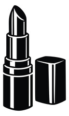 Obraz premium Bold silhouette illustration of lipstick with open cap depicting beauty cosmetic product for makeup and fashion design