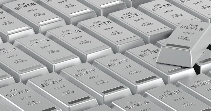 Silver bullion background animation seamlessly loopable. 3D rendering
