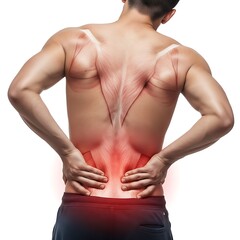 Muscled Back View with Visible Spine Tendons and Red Lower Back Pain
