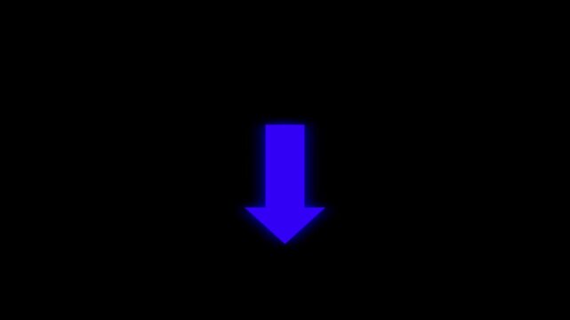 Glowing Blue Arrow Pointing Downwards on Black Background Directional Symbol navigation blue neon arrow
