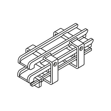 Isometric line drawing of a multi-track connector component, possibly for electrical or mechanical systems, showing parallel rails and supporting structures.