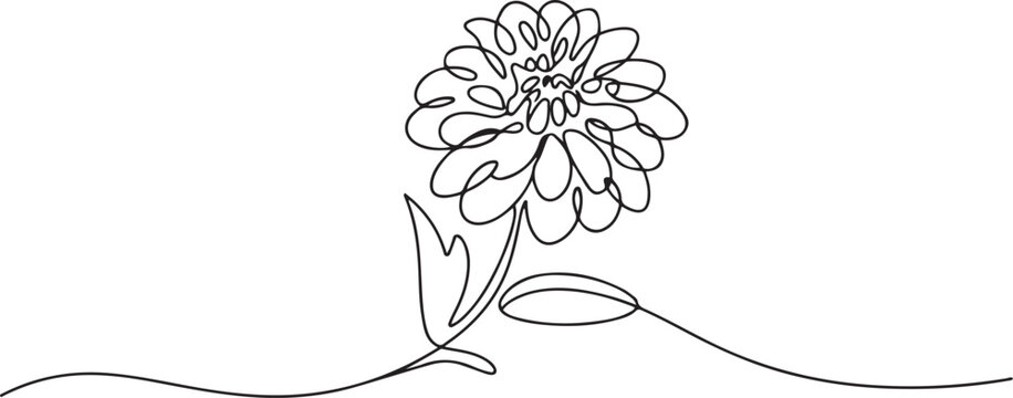 Single one line drawing dahlia flower. Beautiful flower concept. Continuous line draw design graphic vector illustration. one line Icon drawing