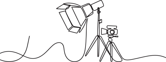 Continuous one line drawing soft box lighting. Video shooting tools concept. Single line draw design vector graphic illustration. one line Icon drawing © MofajjolHossen
