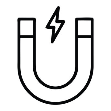Horseshoe magnet with lightning bolt, simple, clean, black and white vector