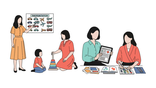 Child Education: A teacher in a classroom setting, engaged in the important task of educating children. A scene depicting learning and development