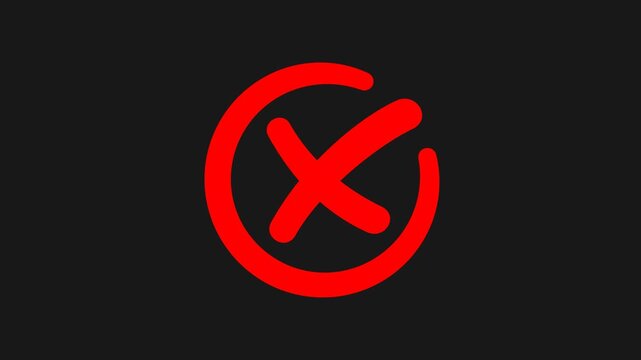 4K animated red cross mark with alpha channel. Transparent background error tick for cancellation, incorrect choice, and disapproval. Ready-to-use motion graphic for UI, UX and video editing