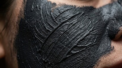 Naklejka premium Close-up of a woman applying black facial mask with brush on cheek