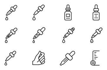 Obraz premium Various dropper and bottle icons depicting liquid application and measuring in healthcare research