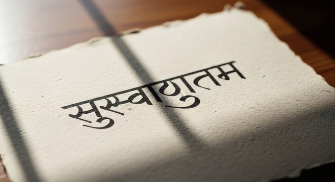 Suswagatam Hindi Marathi Calligraphy Welcome Text on Handmade Paper