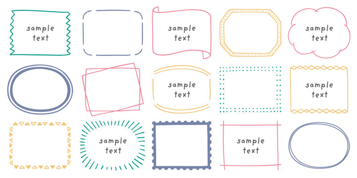 Simple hand drawn frames, round and square doodle frame set, vector decorative elements/シンプルでかわいい手描きのフレーム、ミリペンで描いた飾り枠のセット