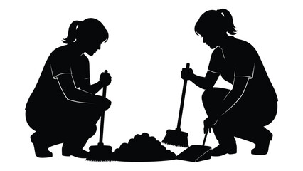 Two children playing with shovels in the dirt © MDRian