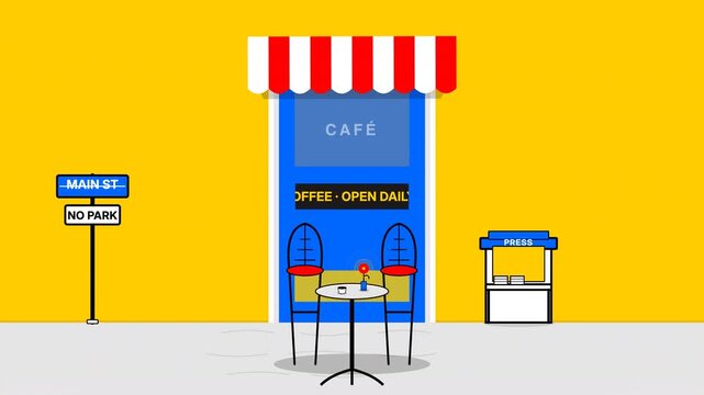 Minimal flat vector coffee cup animation with smooth steam motion and clean modern design. Cafe themed hot beverage movement ideal for background visuals, food and drink content, cafe branding, motion