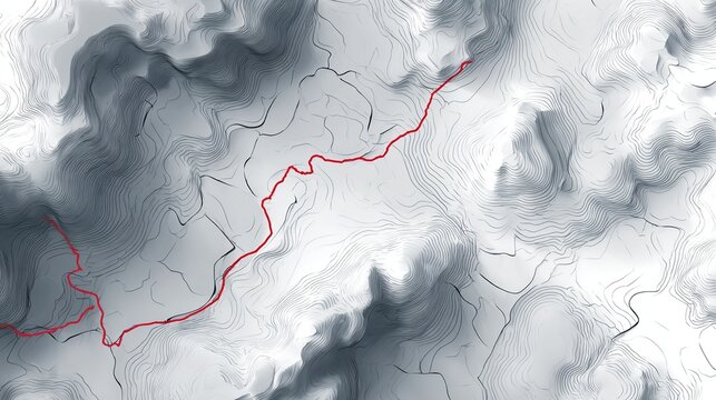 Abstract contour terrain with highlighted navigation route