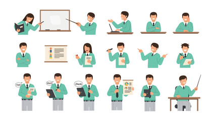 Fototapeta premium Business Presentation: A compilation of professional figures in the field of business demonstrating various actions and poses.