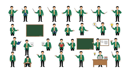 Teacher Poses: A diverse collection of illustrations, each one portraying a teacher engaged in various actions and gestures associated with their profession.