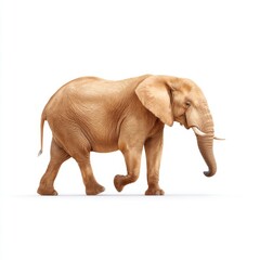 Fototapeta premium Cute baby elephant walking in a thoughtful manner on a white background with soft shadows and realistic skin textures