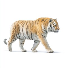 Obraz premium Majestic Orange Tiger Walking Gracefully Through a Natural Habitat Against a White Background