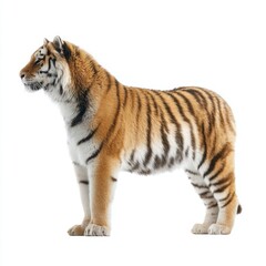 Obraz premium Majestic Siberian Tiger Standing Proudly with Distinct Stripes on White Background for Nature and Wildlife Enthusiasts