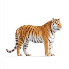 Obraz premium Majestic Tiger Standing Gracefully on White Background, Showcasing Its Vivid Stripes and Powerful Build for Wildlife Photography