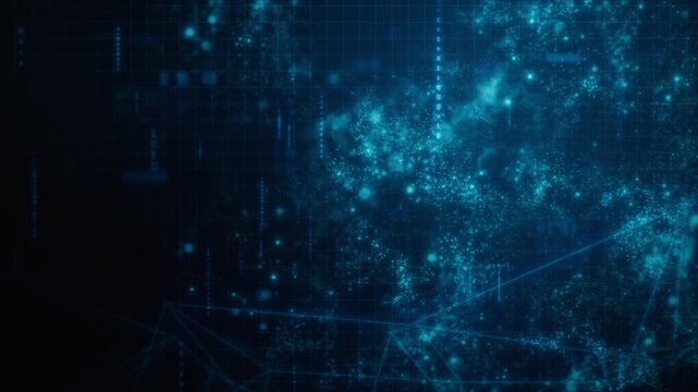 Artificial intelligence network background with glowing data mesh, futuristic AI brain and binary code concept.