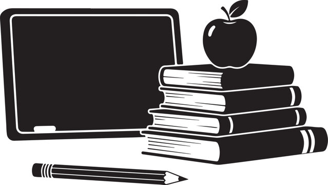 Education icons with books, apple, and blackboard illustration