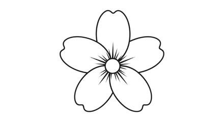 A simple line drawing of a stylized five-petaled flower with a central core isolated on transparent background, Vector