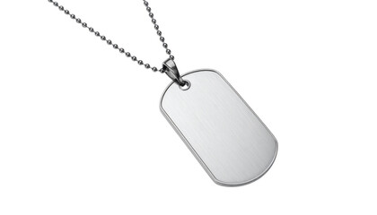 Fototapeta premium Blank metallic military dog tag pendant with ball chain necklace isolated on a transparent background, PNG