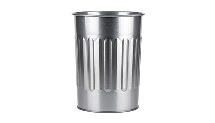 Gray metal trash can with vertical ventilation slots waste bin isolated on a transparent background, PNG