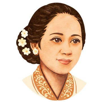 RA Kartini Indonesian National Heroine Portrait Wearing Traditional Kebaya